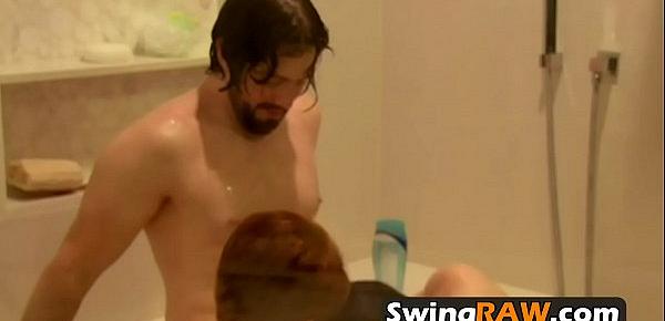  Join a wild swinger threesome in the shower now!